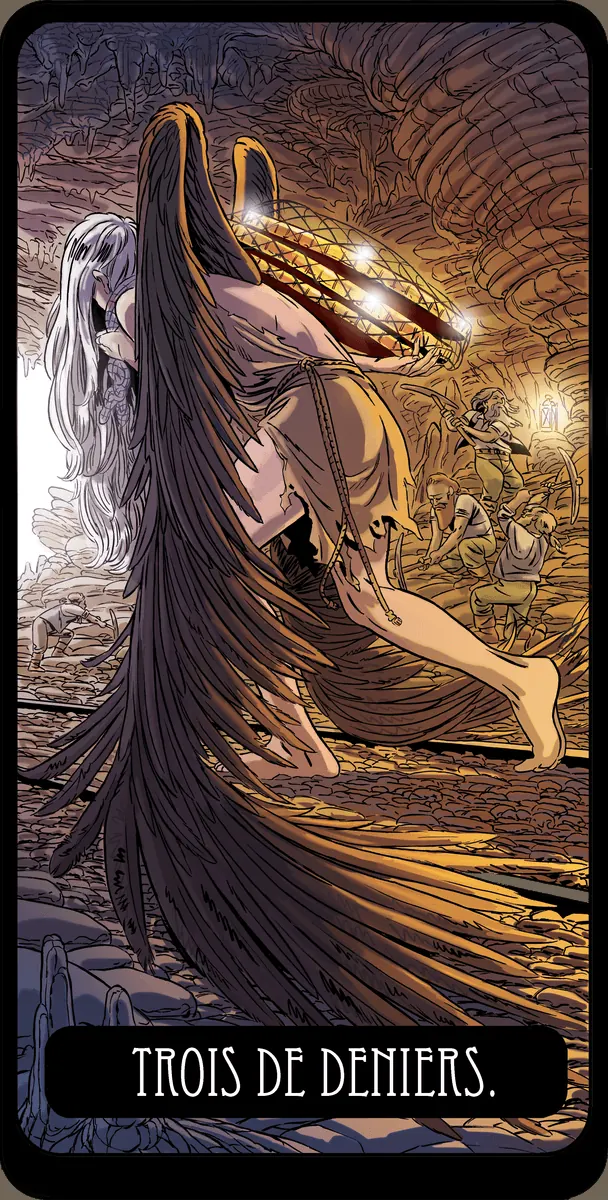 Trois de Deniers dans le Tarot