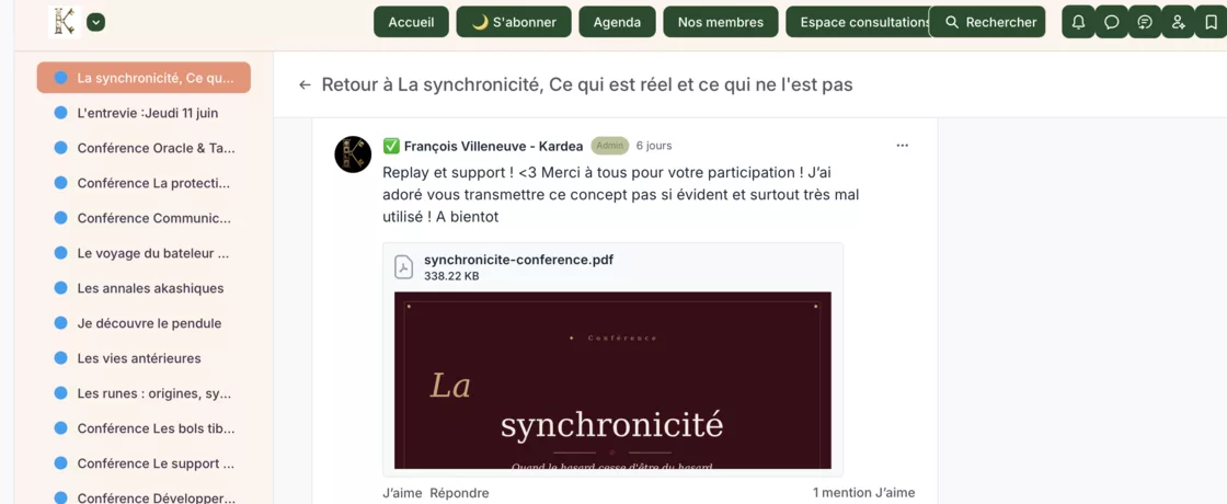 Une conférence et ses replays dans Circle